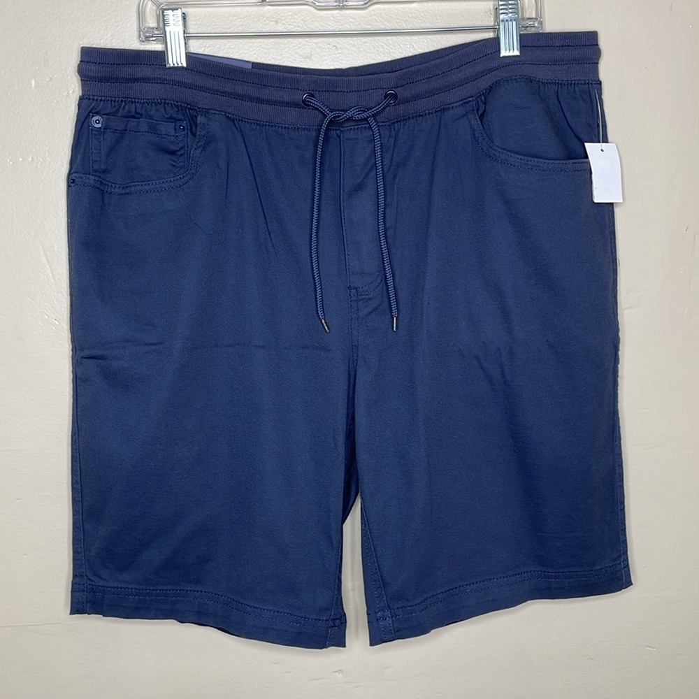 IZOD Shorts Navy Cotton Blend Drawstring Modern Fit Comfort Stretch NWT 36